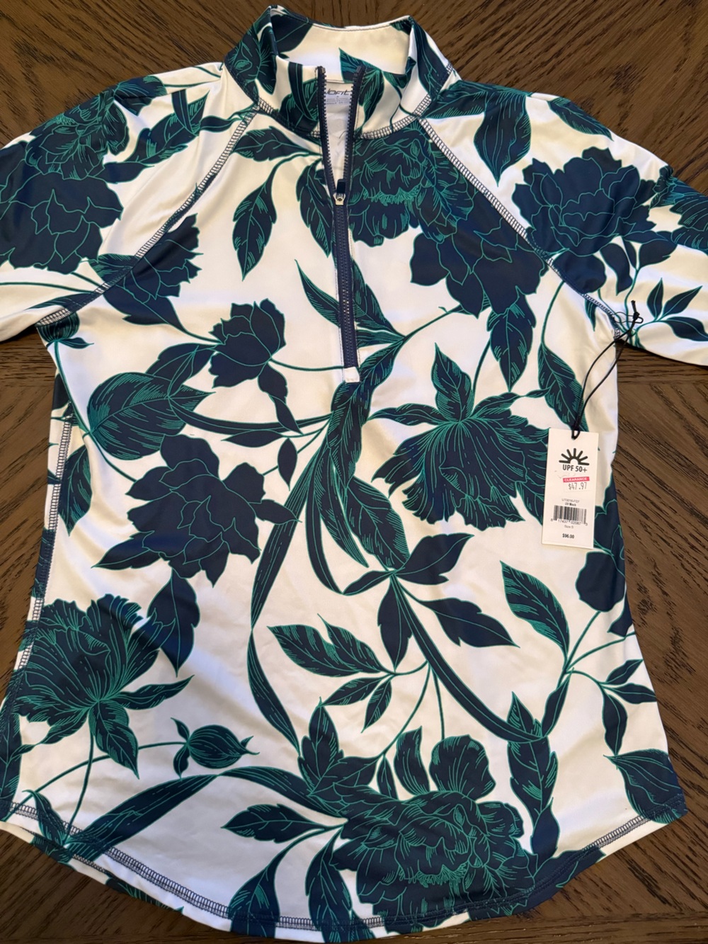 Jofit White Top with Teal and Navy Floral Print
